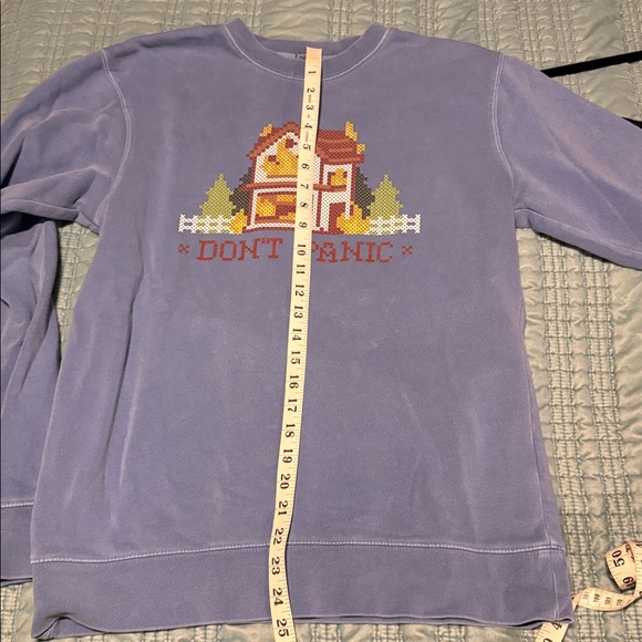 Bo Burnham Burning House Fire Blue Sweatshirt Small S Don’t Panic Cross Stitch - Picture 8 of 8